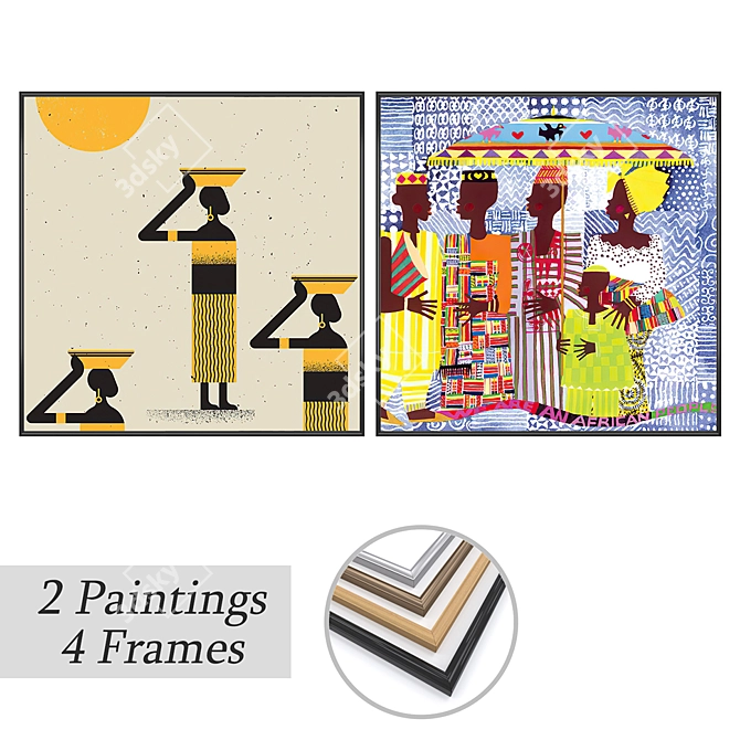 Artwork Set: 2 Paintings with 4 Frame Options 3D model image 1