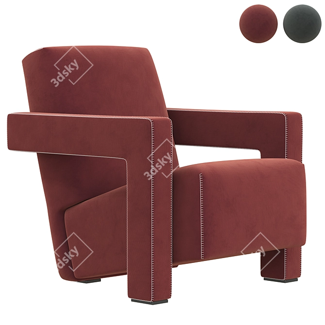 Utrecht Velvet Lounge Chair 3D model image 3