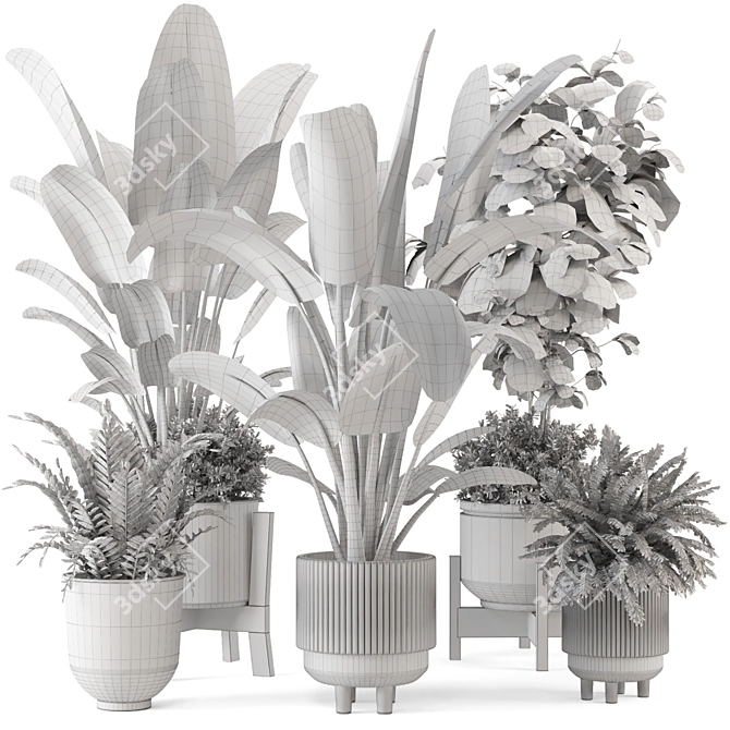 Rusty Concrete Pot Set: Indoor Plants 3D model image 7