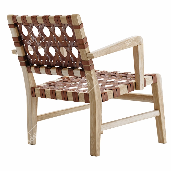 Elegant Teak & Leather Nuru Armchair 3D model image 4