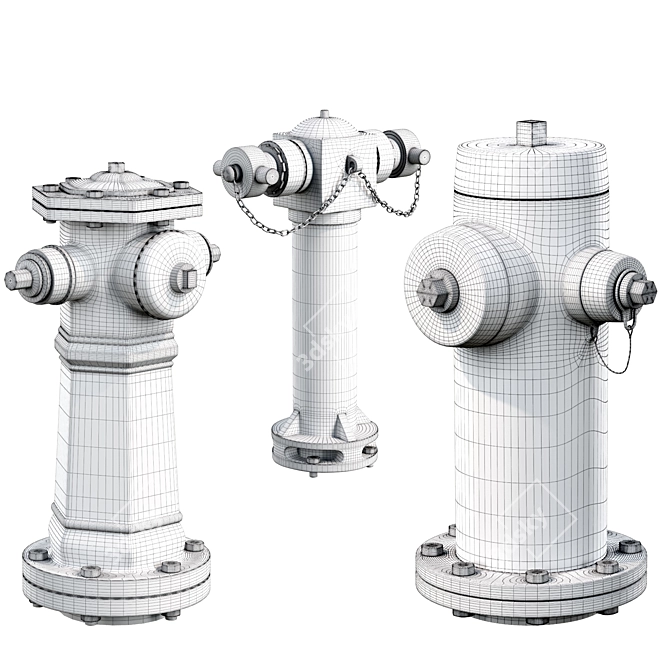 Urban Hydrant Collection: High Detail, 3 Models 3D model image 3
