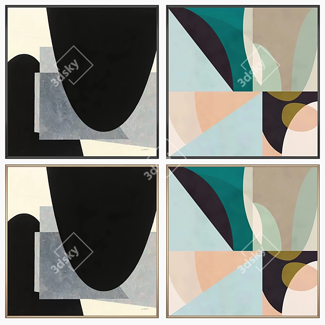 Abstract Art Set with Multiple Frame Options 3D model image 2