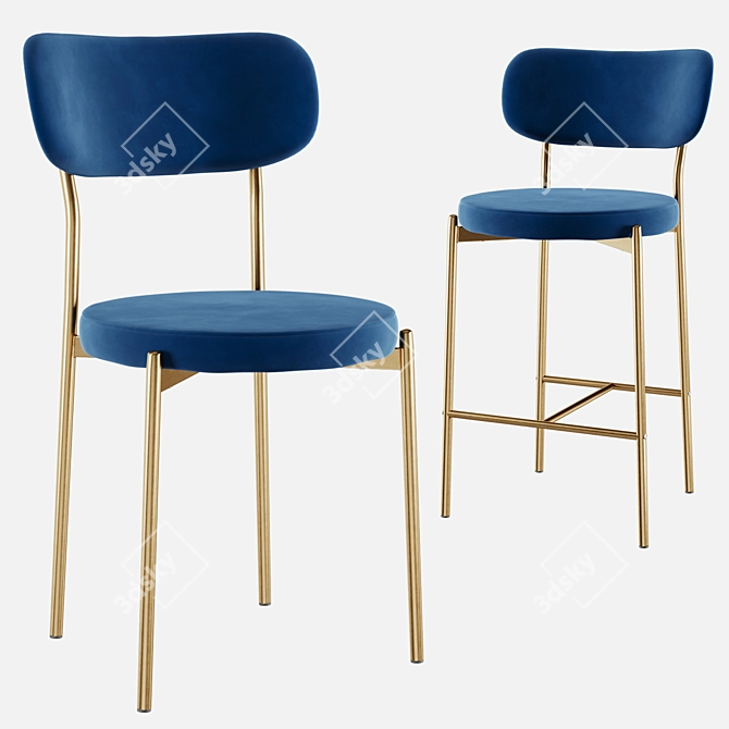 Velvet Gold Leg Chair & Bar Stool 3D model image 1