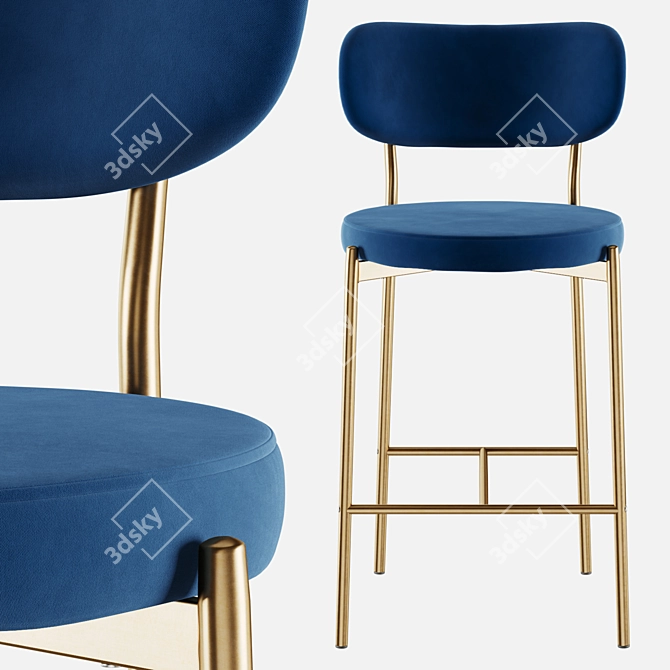 Velvet Gold Leg Chair & Bar Stool 3D model image 4