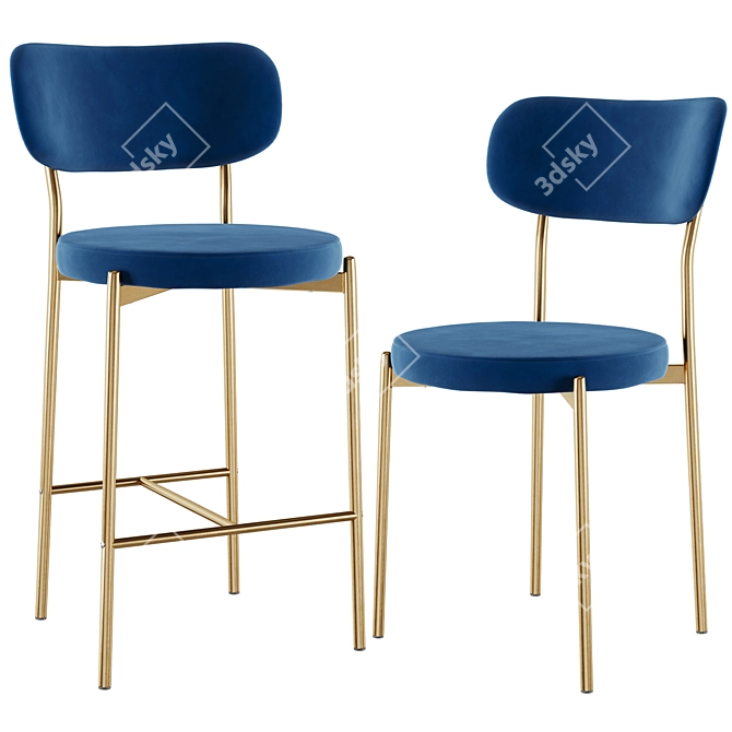 Velvet Gold Leg Chair & Bar Stool 3D model image 8