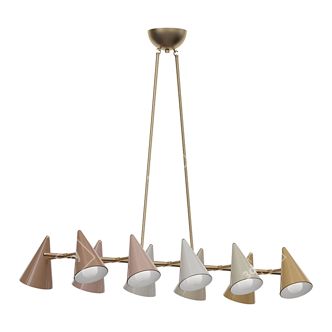 Brass and Terracotta Enamel Chandelier 3D model image 1