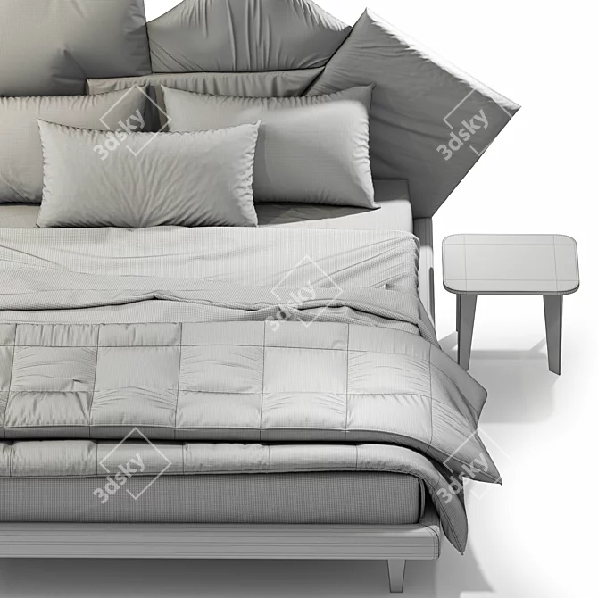 Elegant Fabric Double Bed 3D model image 6