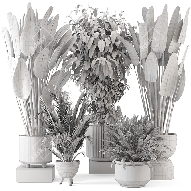 Rustic Concrete Pot Indoor Plant Set 3D model image 7