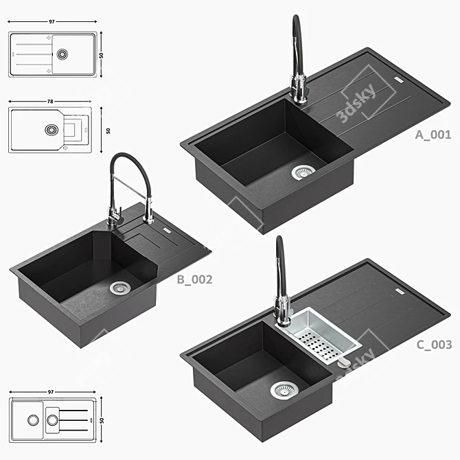 Franke 3-Pack Kitchen Sink: BFG 611 Onyx, UBG 611-62, BFG 651 3D model image 1