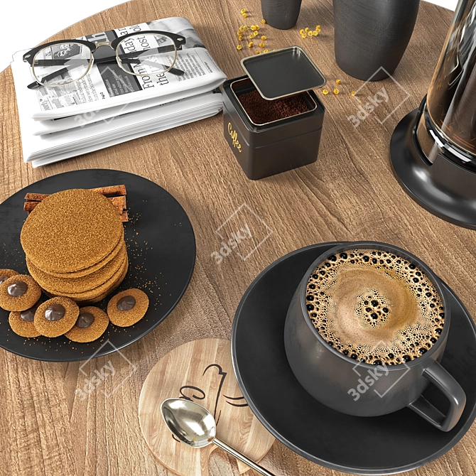 Sleek Black Coffee Set 3D model image 3
