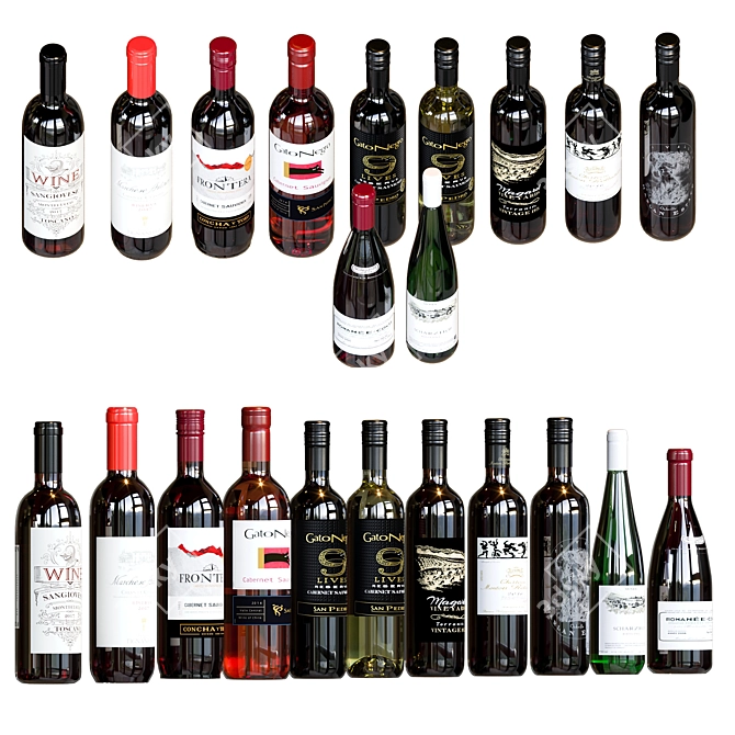 Ultimate Wine Assortment: 11 Famous Brands 3D model image 1