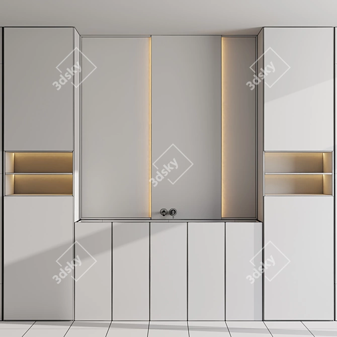 Inbani Bathroom Set: Sink, Mixer, Mirror, Wardrobe 3D model image 4