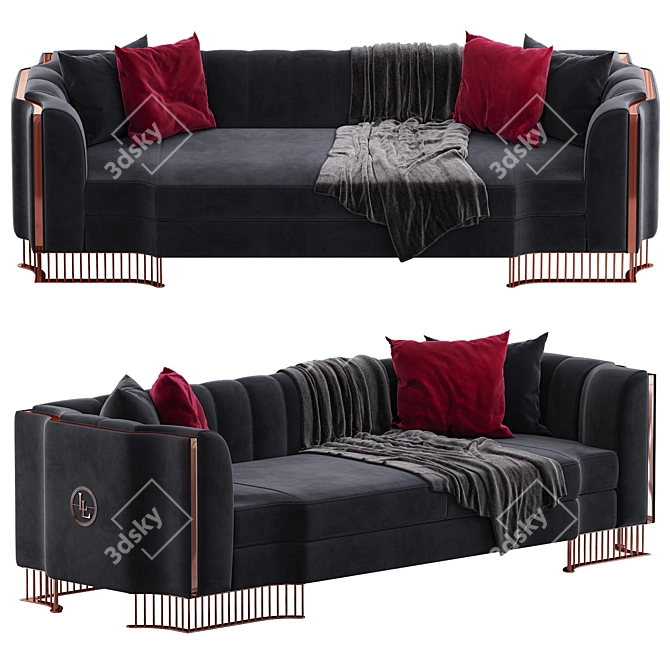 Modern Black 3-Seater Oriana Sofa 3D model image 1