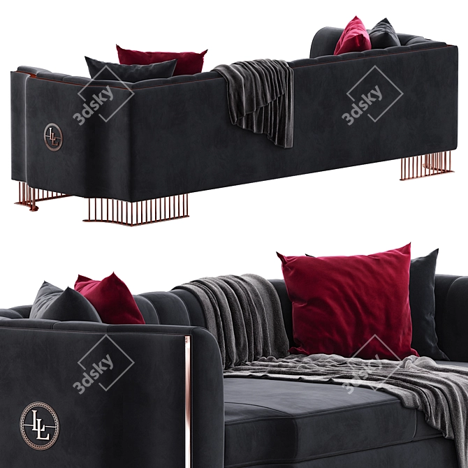 Modern Black 3-Seater Oriana Sofa 3D model image 2