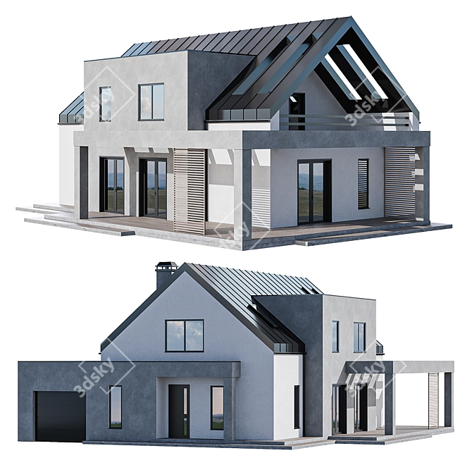 Modern Two-Story Cottage with Garage & Skylights 3D model image 1