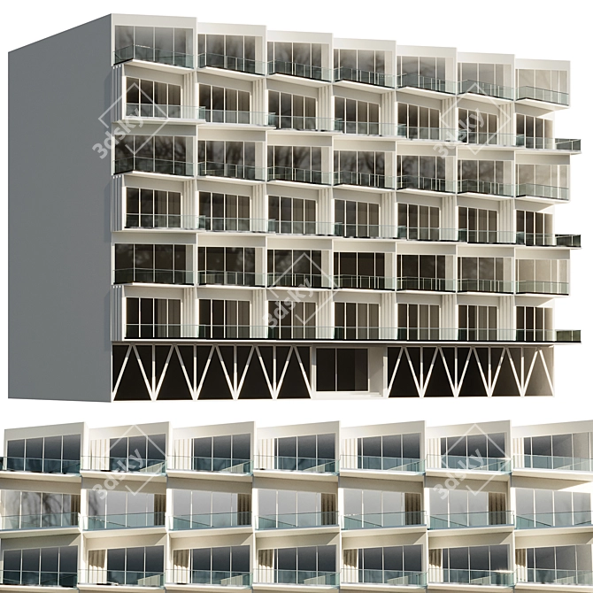 Modern Residential Building 3D Model 3D model image 1