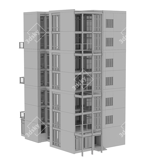 Modern Residential Building Design 3D model image 6