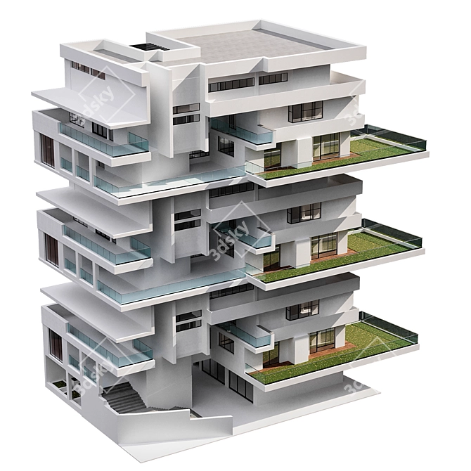 Modern Residential Building Design 3D model image 1