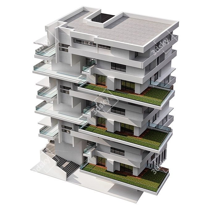 Modern Residential Building Design 3D model image 2