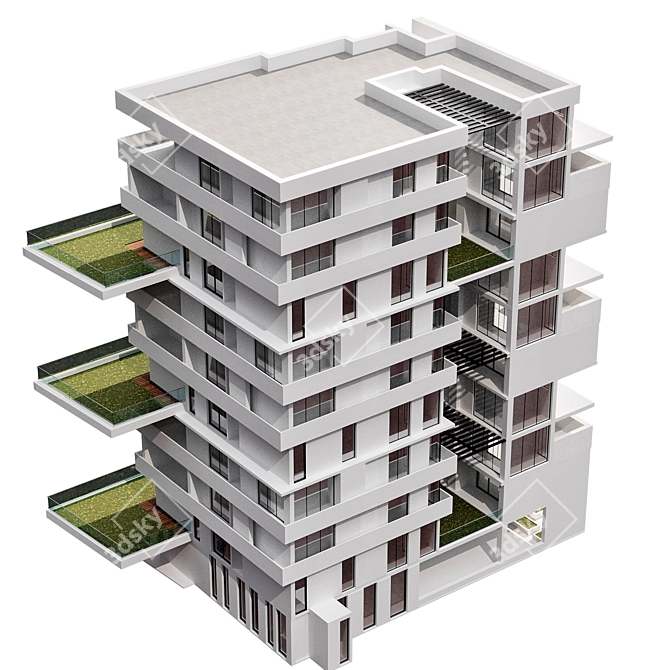 Modern Residential Building Design 3D model image 4