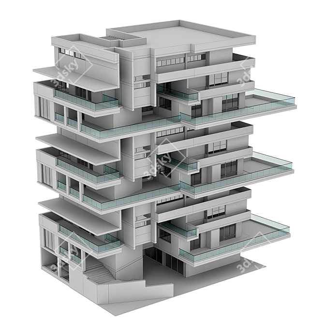 Modern Residential Building Design 3D model image 6