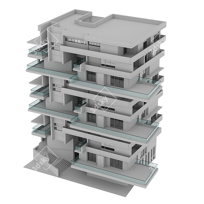 Modern Residential Building Design 3D model image 7
