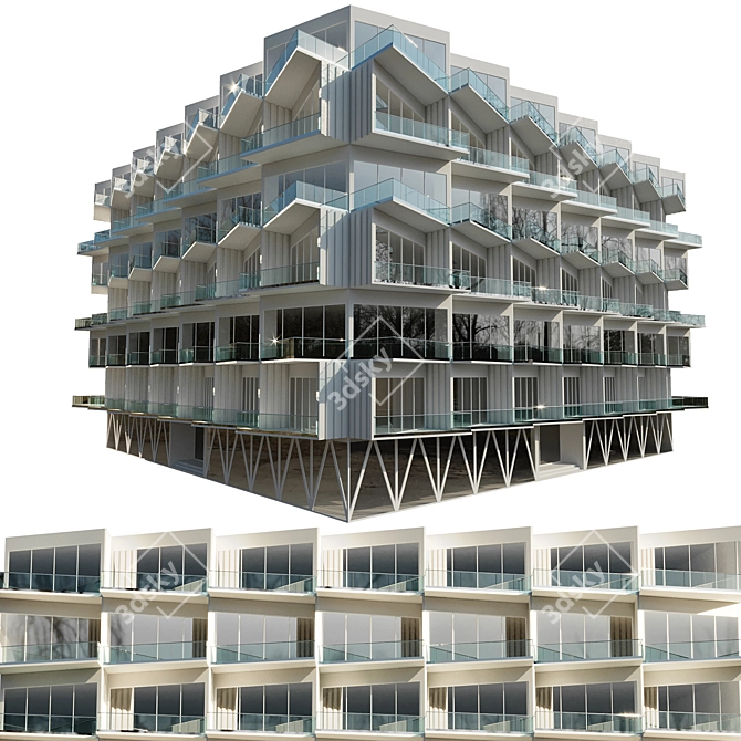 Modern Residential Building Design 3D model image 1