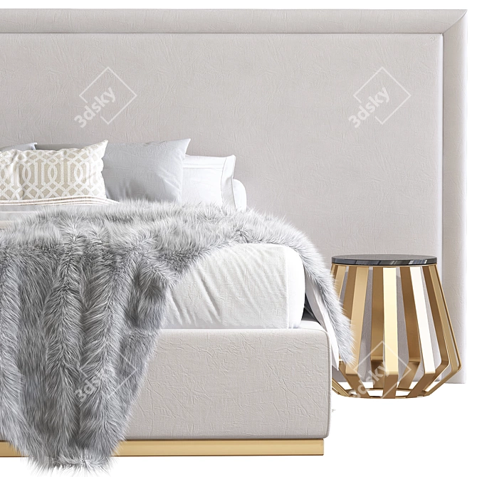 Modern Double Bed - 80 Inches 3D model image 2