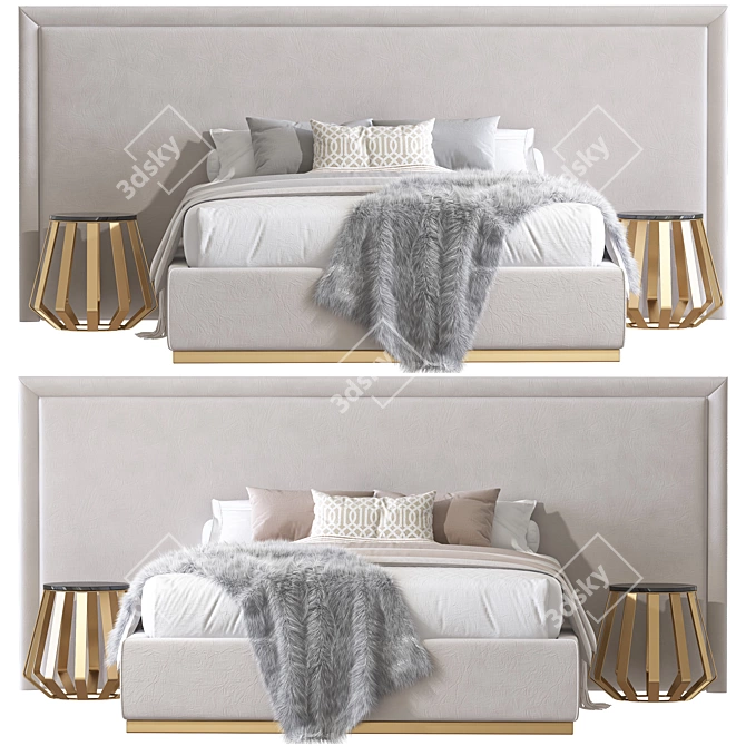 Modern Double Bed - 80 Inches 3D model image 5