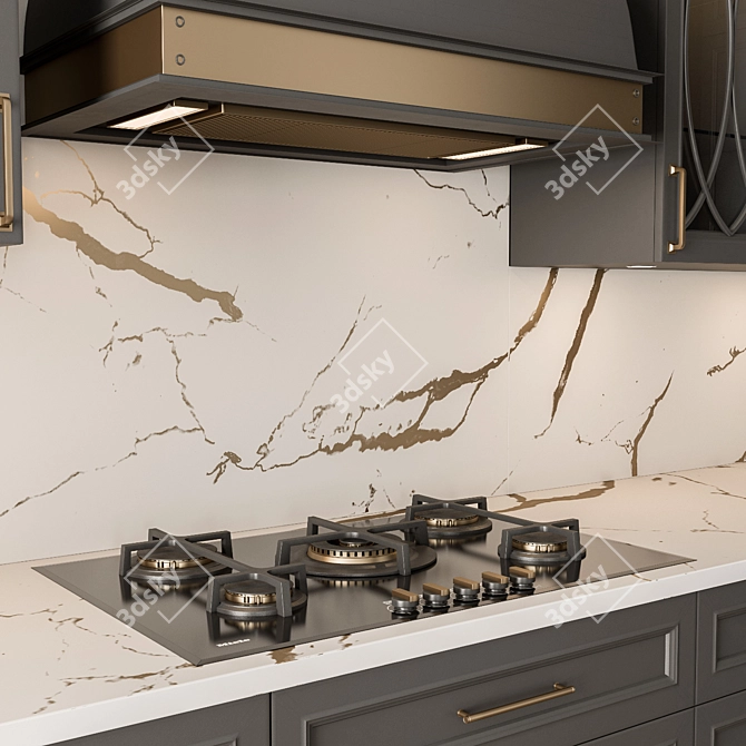 NeoClassic Gray & Gold Kitchen Set 3D model image 1