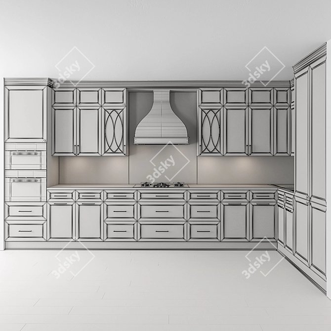 NeoClassic Gray & Gold Kitchen Set 3D model image 4