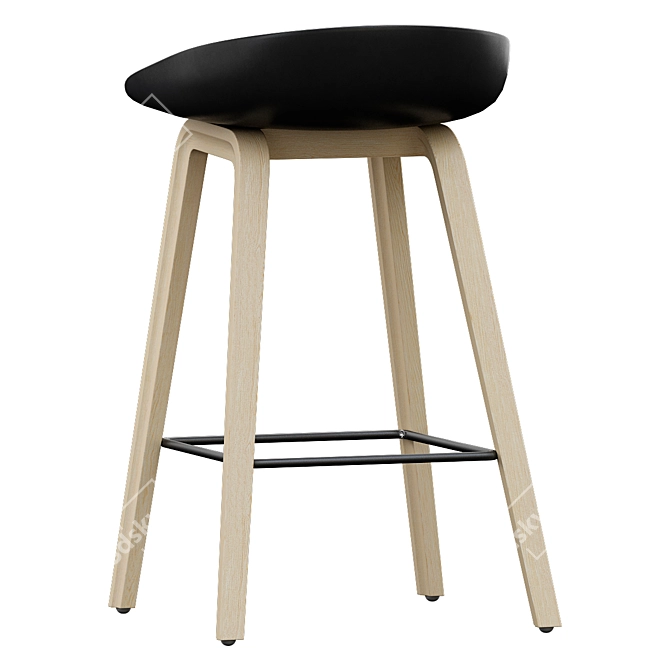 Modern Oak Bar Stool 3D model image 2