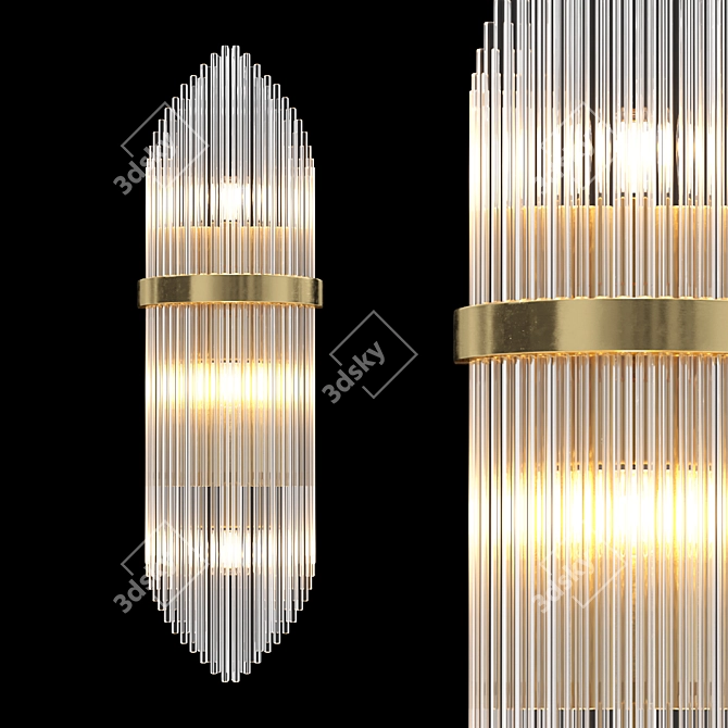 Golden Crystal Wall Sconce: Art Deco Elegance 3D model image 2