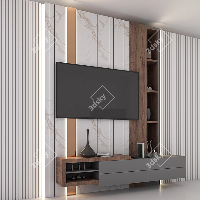 Minimalist TV Wall Set 3D model image 2