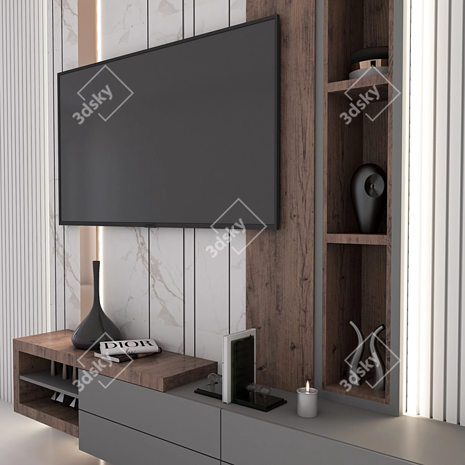 Minimalist TV Wall Set 3D model image 3