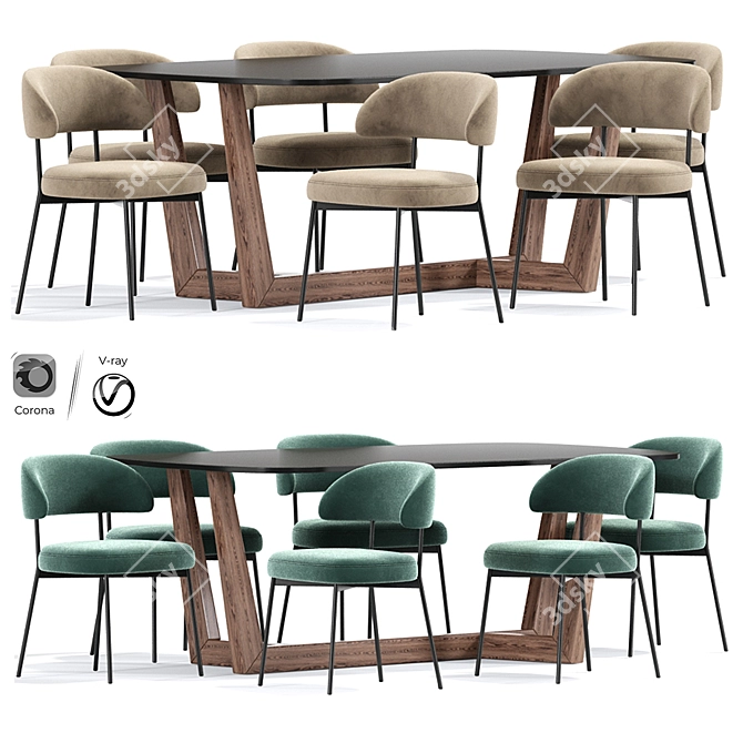 Sleek Upholstered Dining Set 3D model image 1