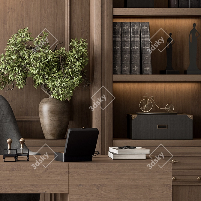 Elegant Boss Wood Desk Set 3D model image 2