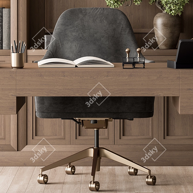 Elegant Boss Wood Desk Set 3D model image 5