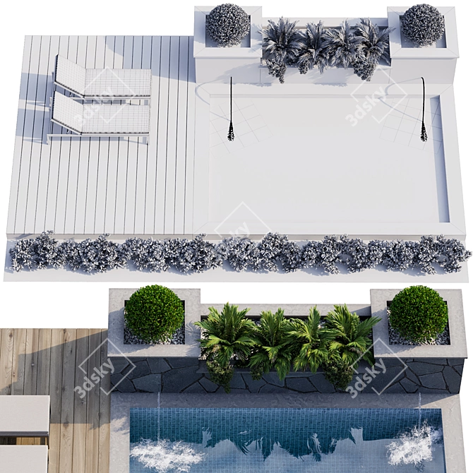 Luxury Poolside Paradise: Backyard Landscape & Pool 3D model image 3