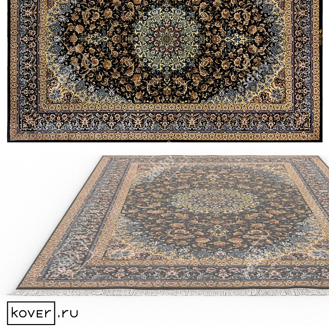 QOM IR Traditional Floral Silk Rug 3D model image 1