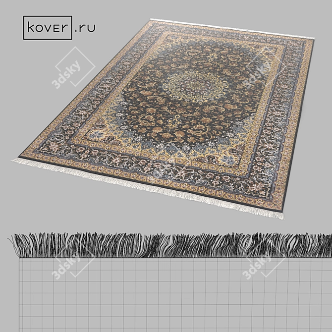 QOM IR Traditional Floral Silk Rug 3D model image 2