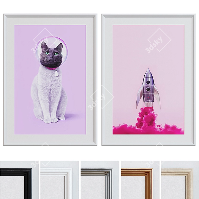 Space Cat Picture Frame Set 3D model image 1