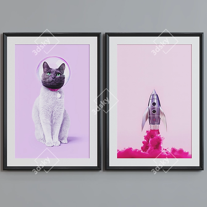 Space Cat Picture Frame Set 3D model image 2