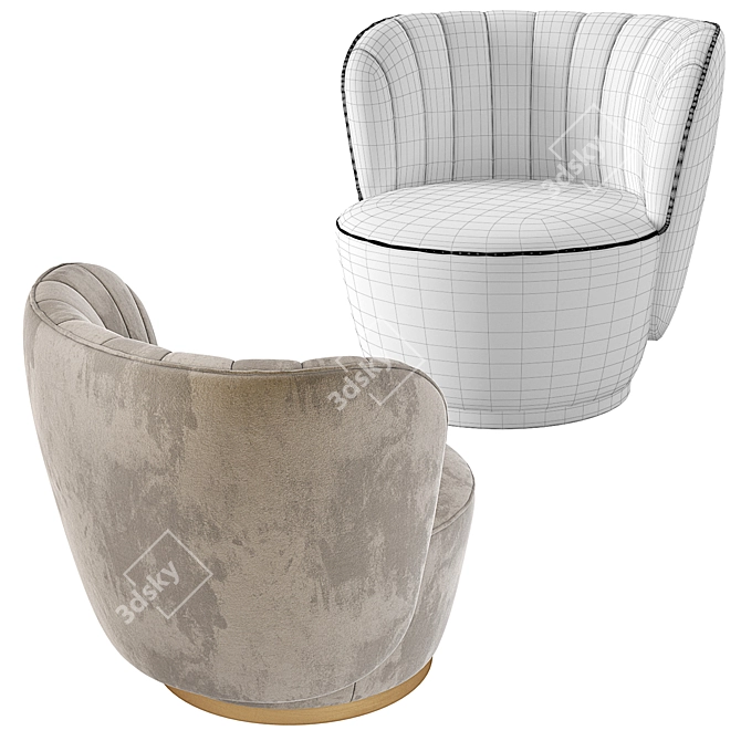 Elegant Pearl Velvet Armchair 3D model image 5