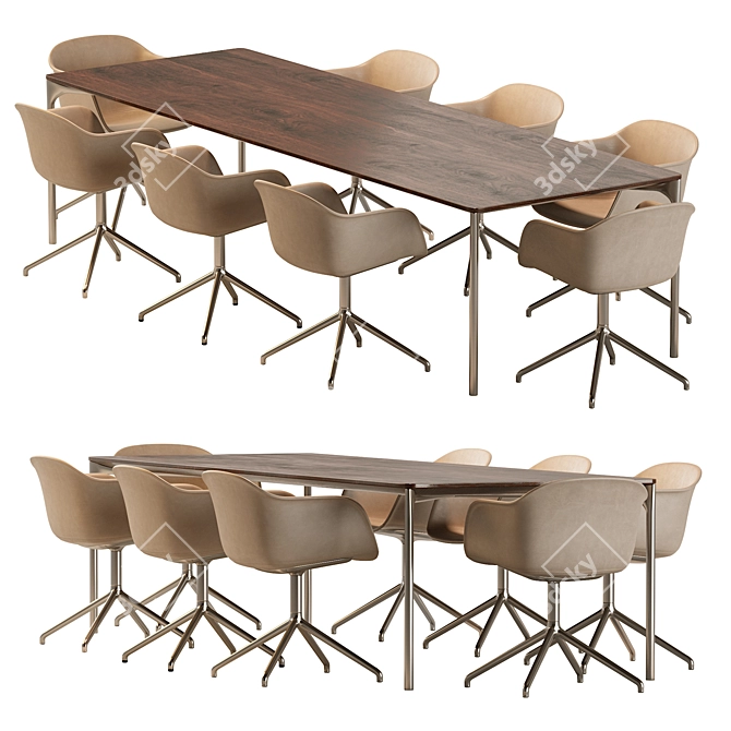 Modern Plano Table & Fiber Armchair 3D model image 1