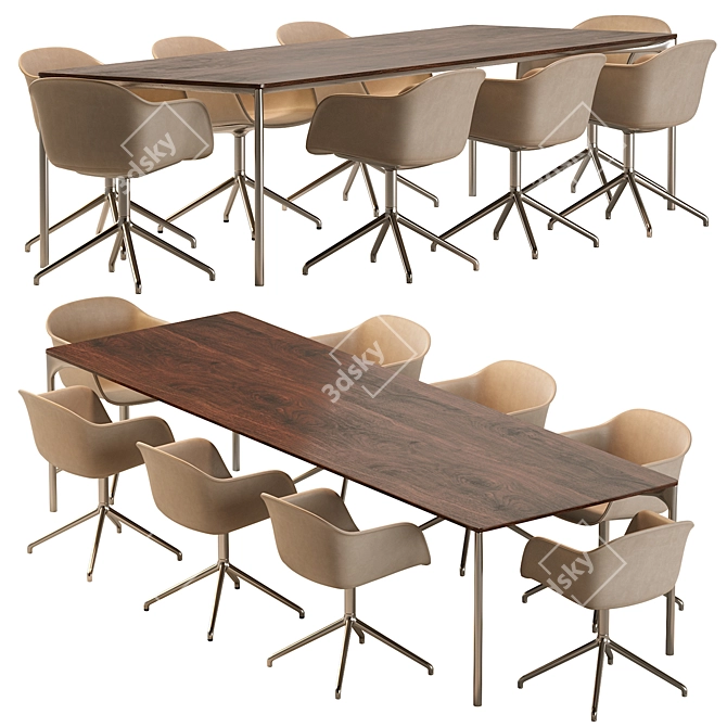 Modern Plano Table & Fiber Armchair 3D model image 5