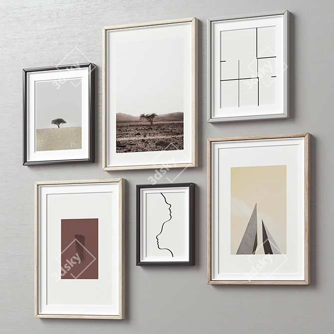 Modern Wood Picture Frames Set 3D model image 2