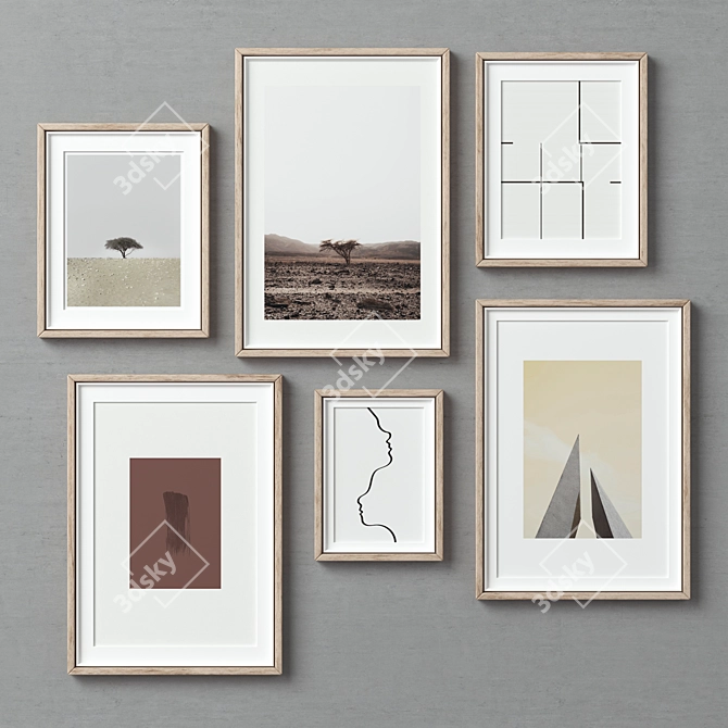 Modern Wood Picture Frames Set 3D model image 5