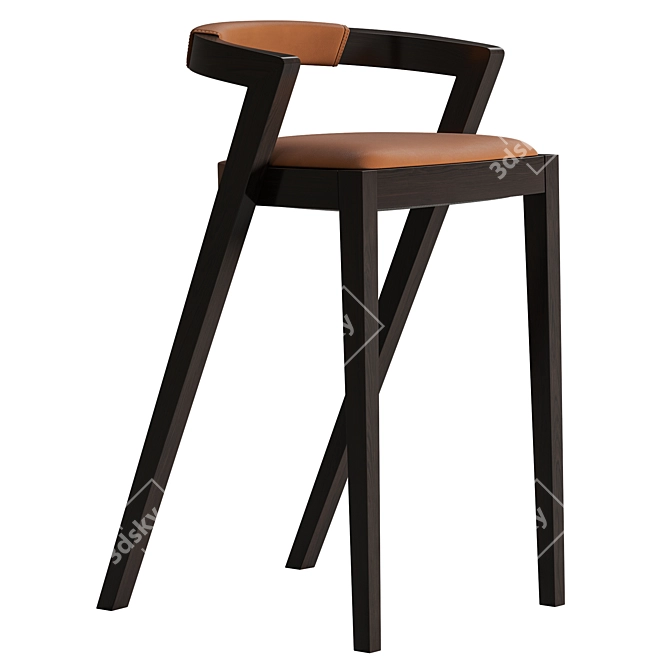 Geometric Wood & Leather Barstool 3D model image 1