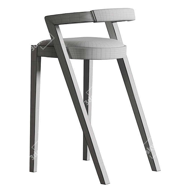 Geometric Wood & Leather Barstool 3D model image 5